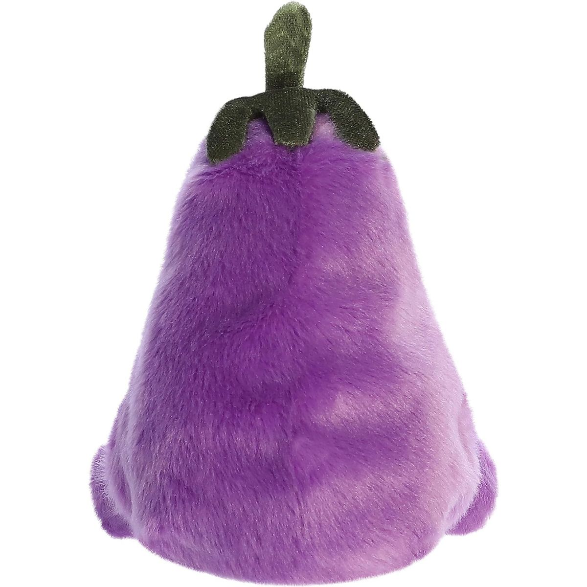 Rear view thumbnail of the Aurora eggplant stuffed toy displaying its smooth, solid purple plush back and green top stem.
