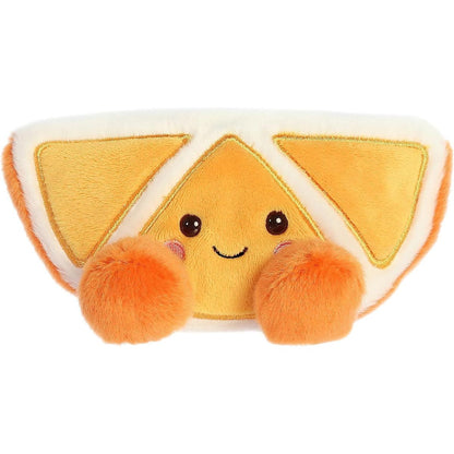 Front view thumbnail of the cute Tucker Mandarin orange slice plush sitting straight, highlighting its friendly expression and rosy blushing cheeks.