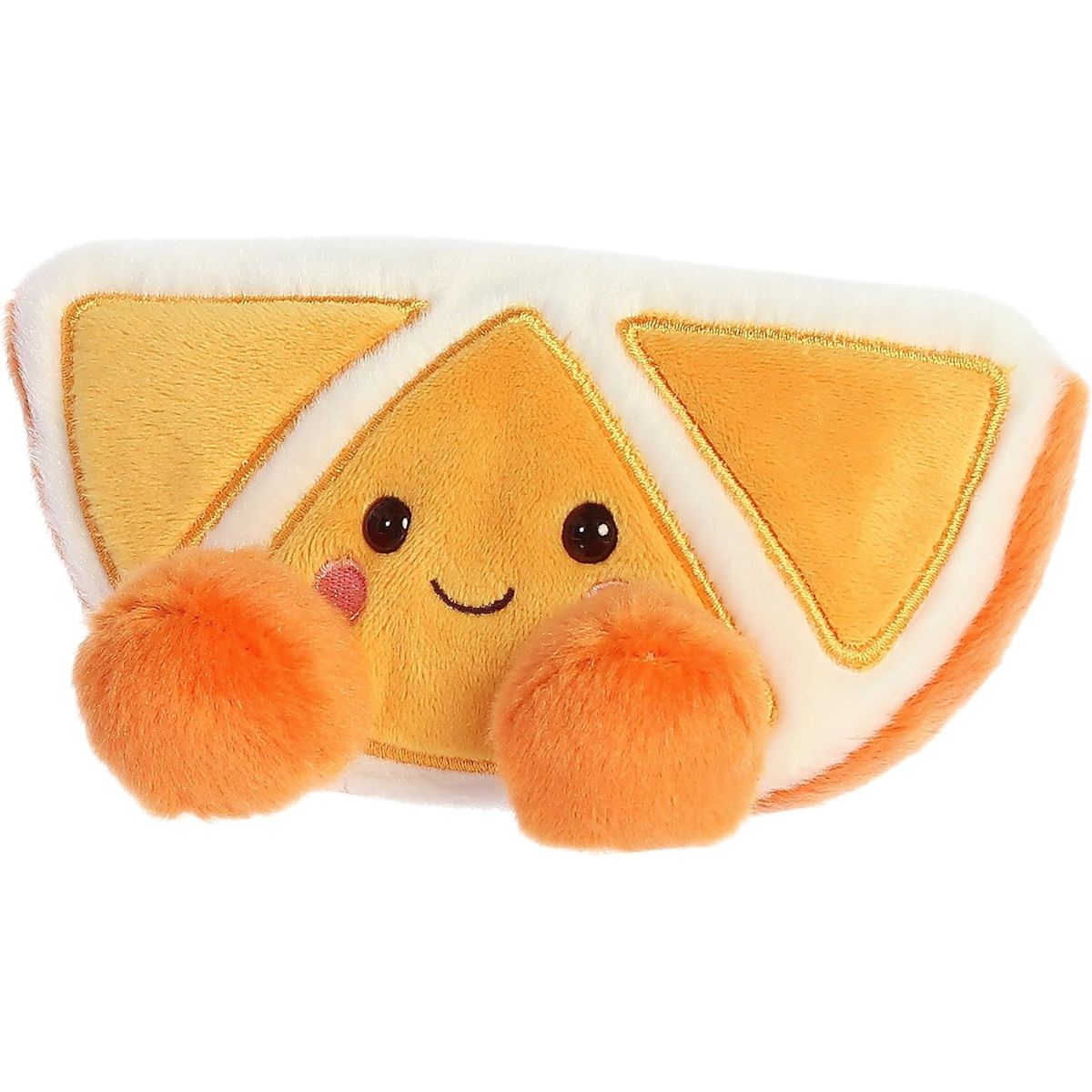 Another front view thumbnail of the smiling orange slice plush sitting upright.