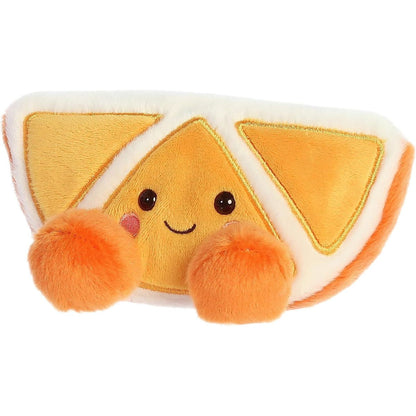 Another front view thumbnail of the smiling orange slice plush sitting upright.