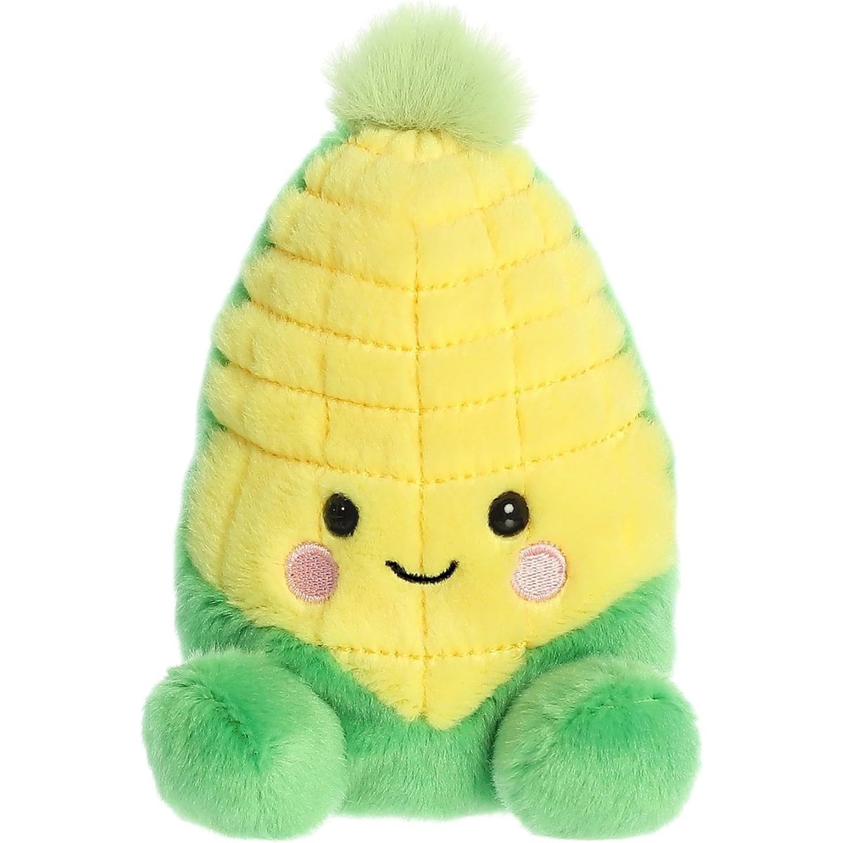 Front view thumbnail of the cute Wavey Corn plush sitting straight, highlighting its friendly expression, rosy pink cheeks, and small green feet.