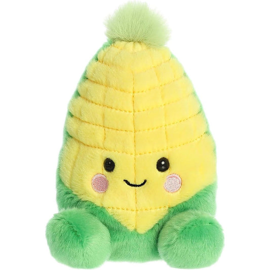 Front view thumbnail of the cute Wavey Corn plush sitting straight, highlighting its friendly expression, rosy pink cheeks, and small green feet.