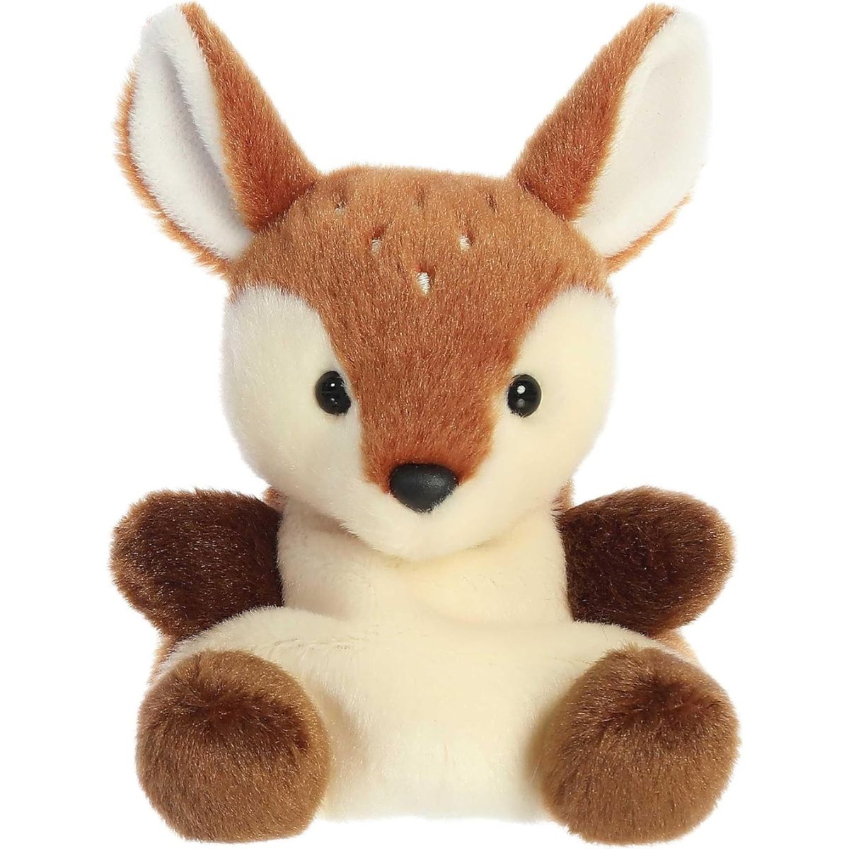Front view thumbnail of the cute Dalia Fawn plush sitting straight, highlighting its dark safety eyes, black button nose, and chocolate brown paws.