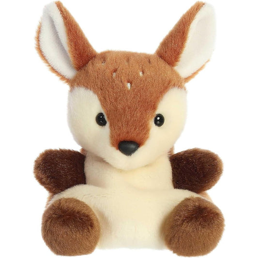 Front view thumbnail of the cute Dalia Fawn plush sitting straight, highlighting its dark safety eyes, black button nose, and chocolate brown paws.