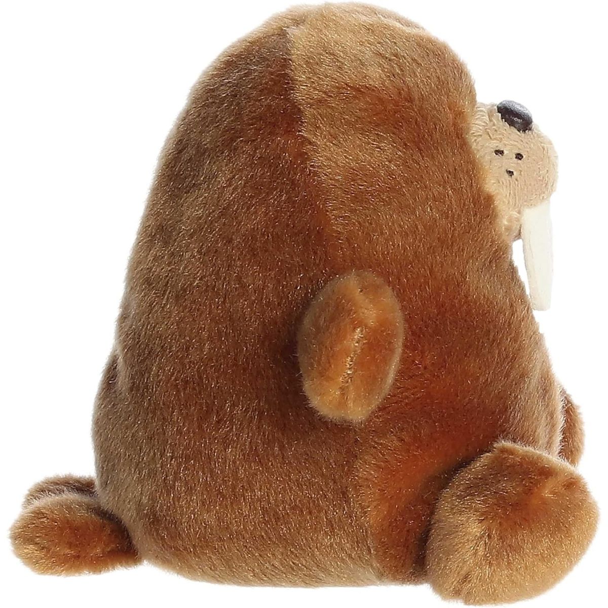 Side profile view of the Palm Pals Walrus plush highlighting its round, perfectly squishy body and back flippers.