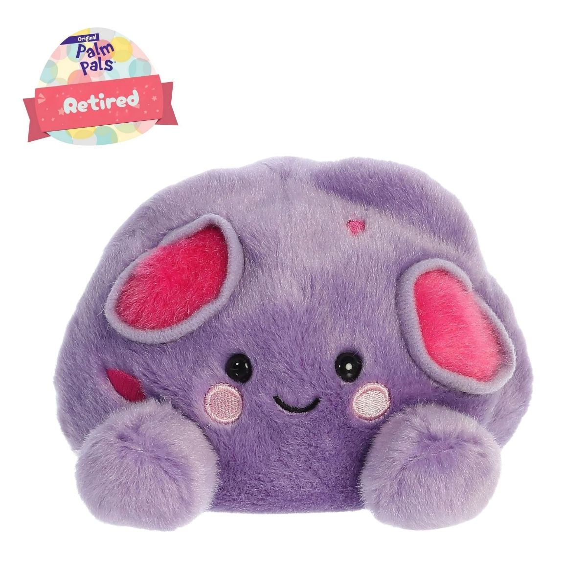 Front view thumbnail of the cute Cal Meteor plush sitting straight with a colorful collection tag in the corner, highlighting its friendly expression and rosy pink cheeks.