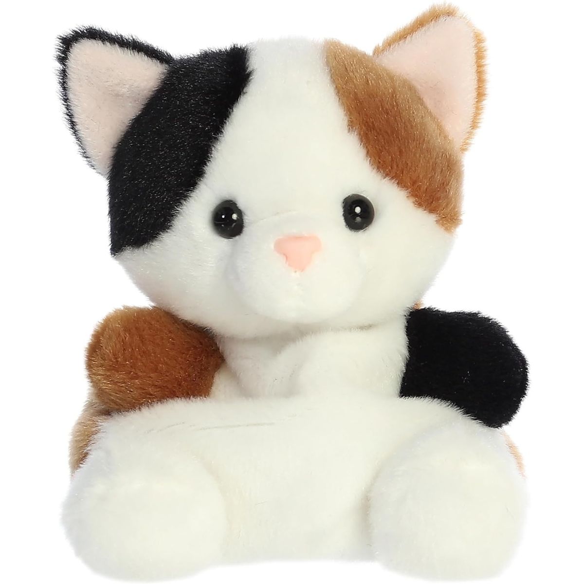 Front view thumbnail of the cute Peebs Calico Cat plush sitting straight, highlighting its dark safety eyes, pointy ears, and small cream paws.