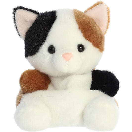 Front view thumbnail of the cute Peebs Calico Cat plush sitting straight, highlighting its dark safety eyes, pointy ears, and small cream paws.