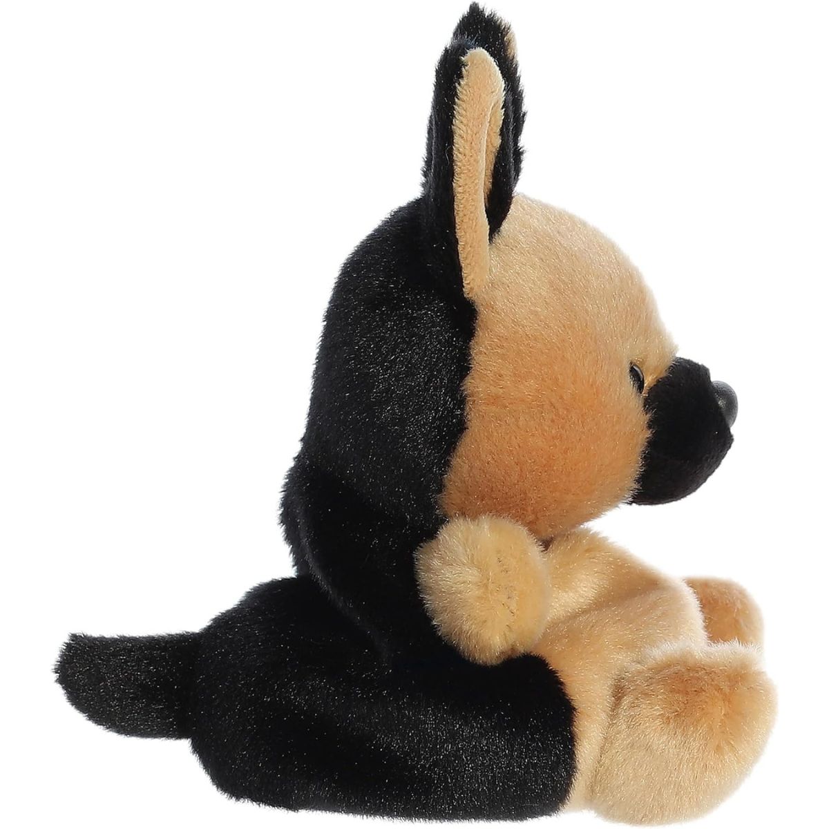 Side profile thumbnail of the mini dog plush showcasing its upright pointed ears, tan face, and the black coat patch extending down its back and tail.
