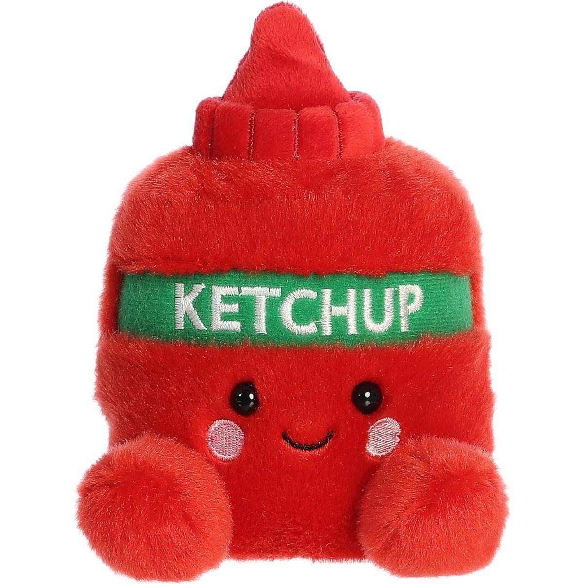 Front view thumbnail of the cute Tommy Ketchup plush sitting straight, highlighting its friendly expression, rosy pink cheeks, and small red feet.