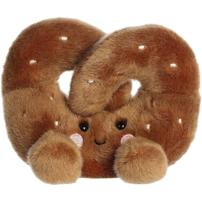 Front view thumbnail of the cute Twist Pretzel plush sitting straight, highlighting its symmetrical tiny brown feet, rosy cheeks, and happy embroidered smile.