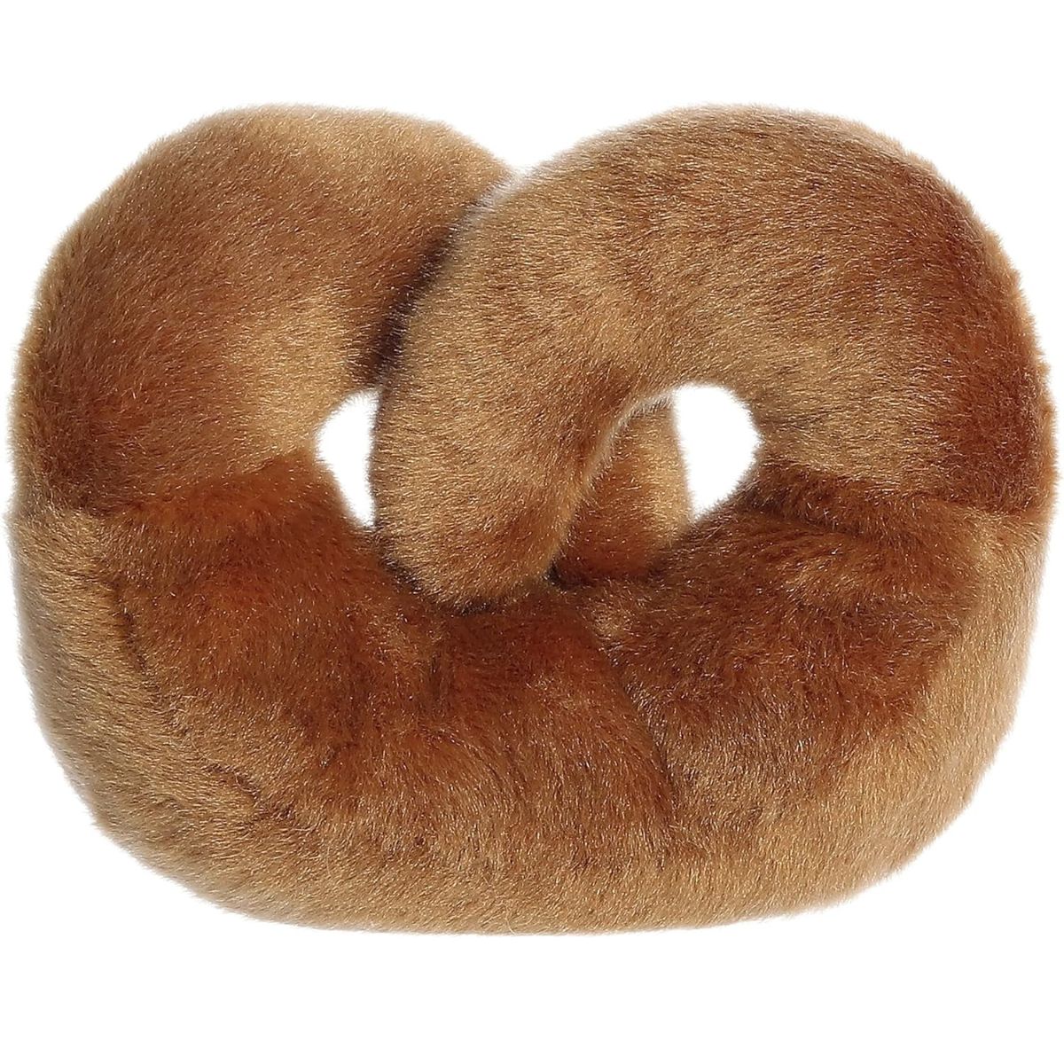 Rear view thumbnail of the Aurora pretzel stuffed toy displaying its smooth, solid golden-brown plush back and knotted loops.