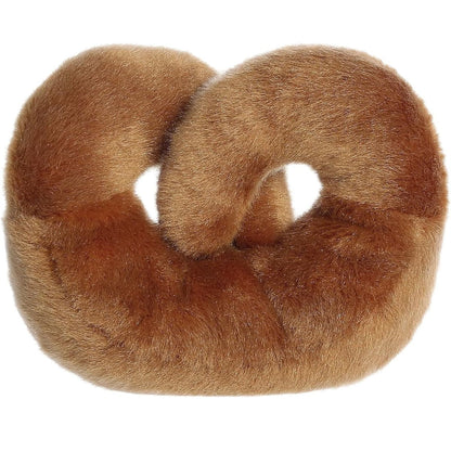 Rear view thumbnail of the Aurora pretzel stuffed toy displaying its smooth, solid golden-brown plush back and knotted loops.