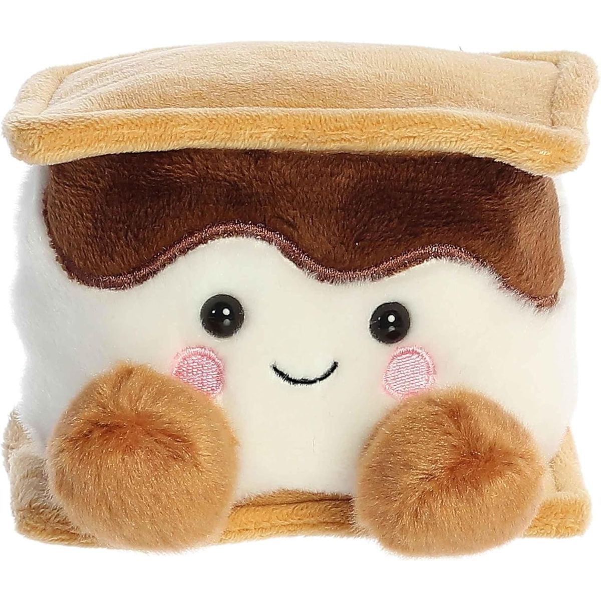 Front view of the adorable Aurora Toastee S'more stuffed animal featuring rosy pink cheeks, dark eyes, and a sweet smile.