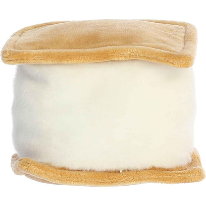Back view of the Aurora Palm Pals S'more plush toy showing its solid white marshmallow back between two graham crackers.