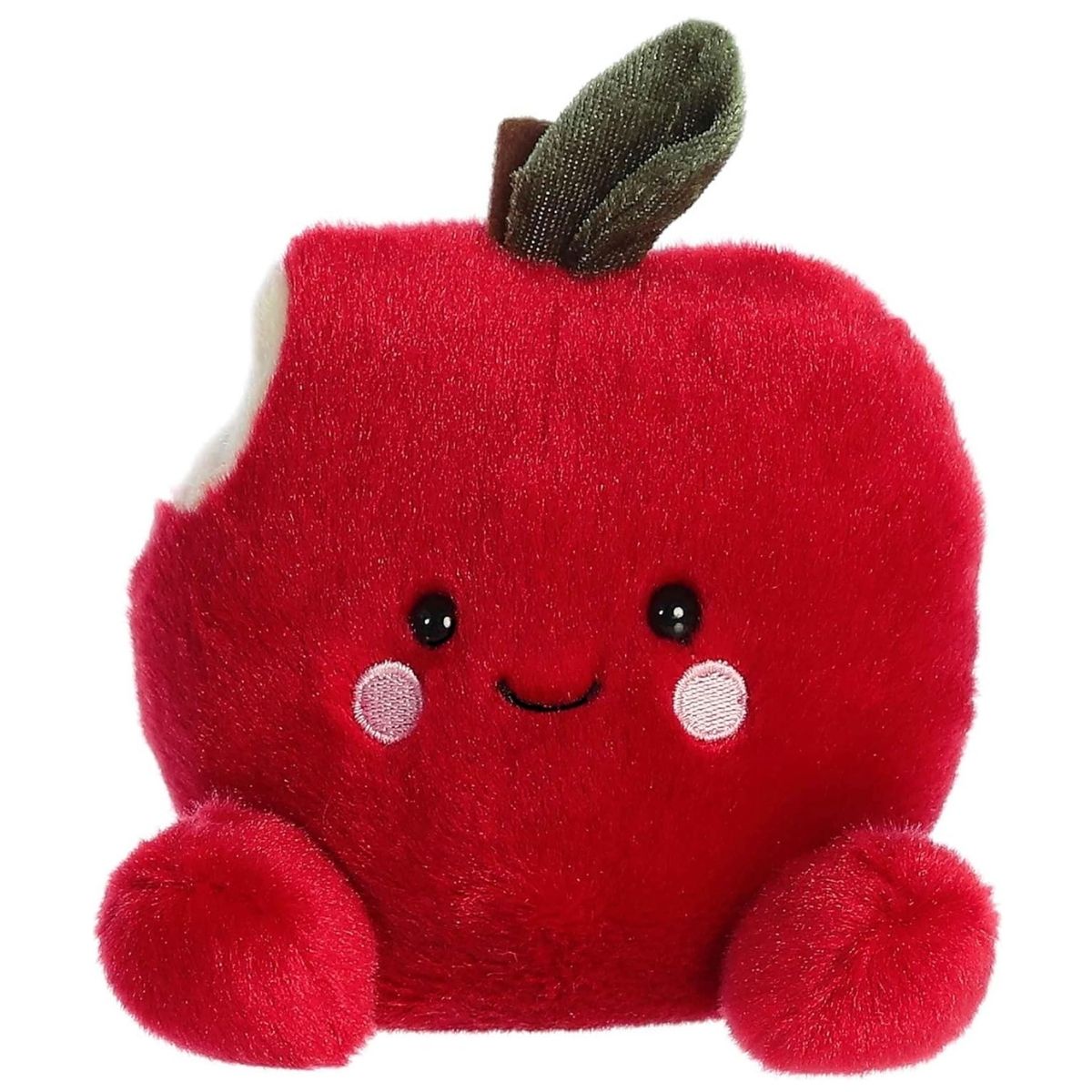 Front view thumbnail of the cute Crisp Red Apple plush sitting straight, highlighting its symmetrical tiny red feet, rosy cheeks, and happy embroidered smile.