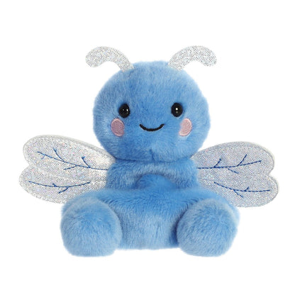 Front view thumbnail of the cute Dart Dragonfly plush sitting straight, highlighting its symmetrical silver antennae, blushing pink cheeks, and small blue legs.
