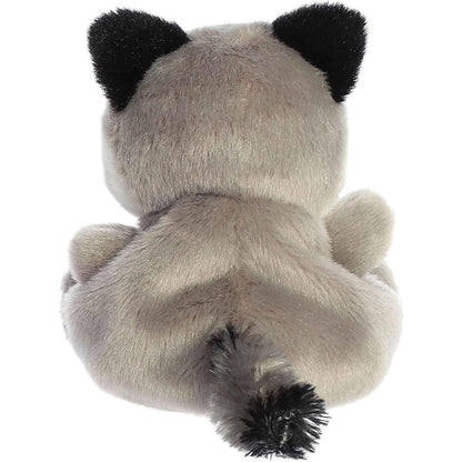 Back view of the Aurora Palm Pals Raccoon plush toy showing its solid soft grey back, black-tipped ears, and tail.