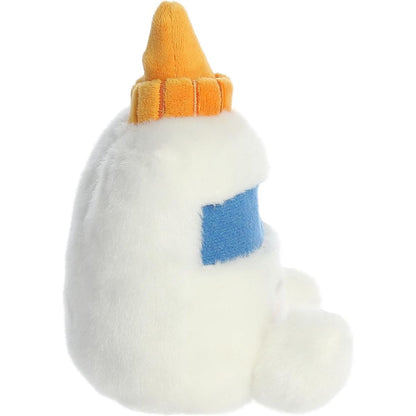 Side profile thumbnail of the mini glue bottle plush showcasing its rounded bottle depth, white feet, and layered orange cap.