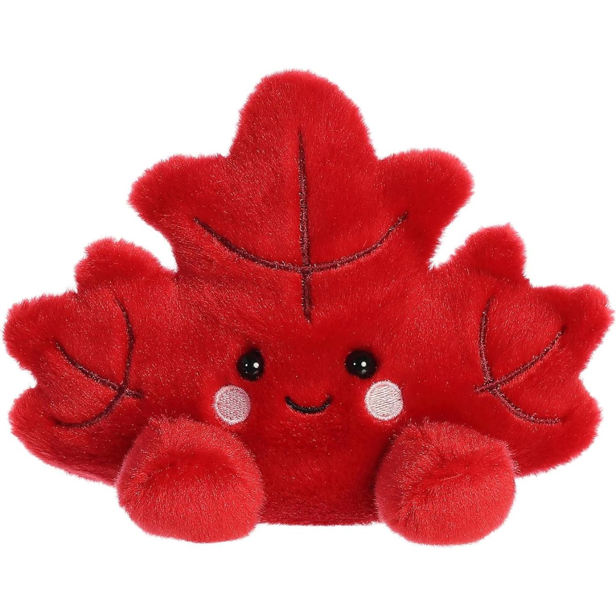 Front view thumbnail of the cute Fall Maple Leaf plush sitting straight, highlighting its friendly expression, rosy pink cheeks, and small red feet.