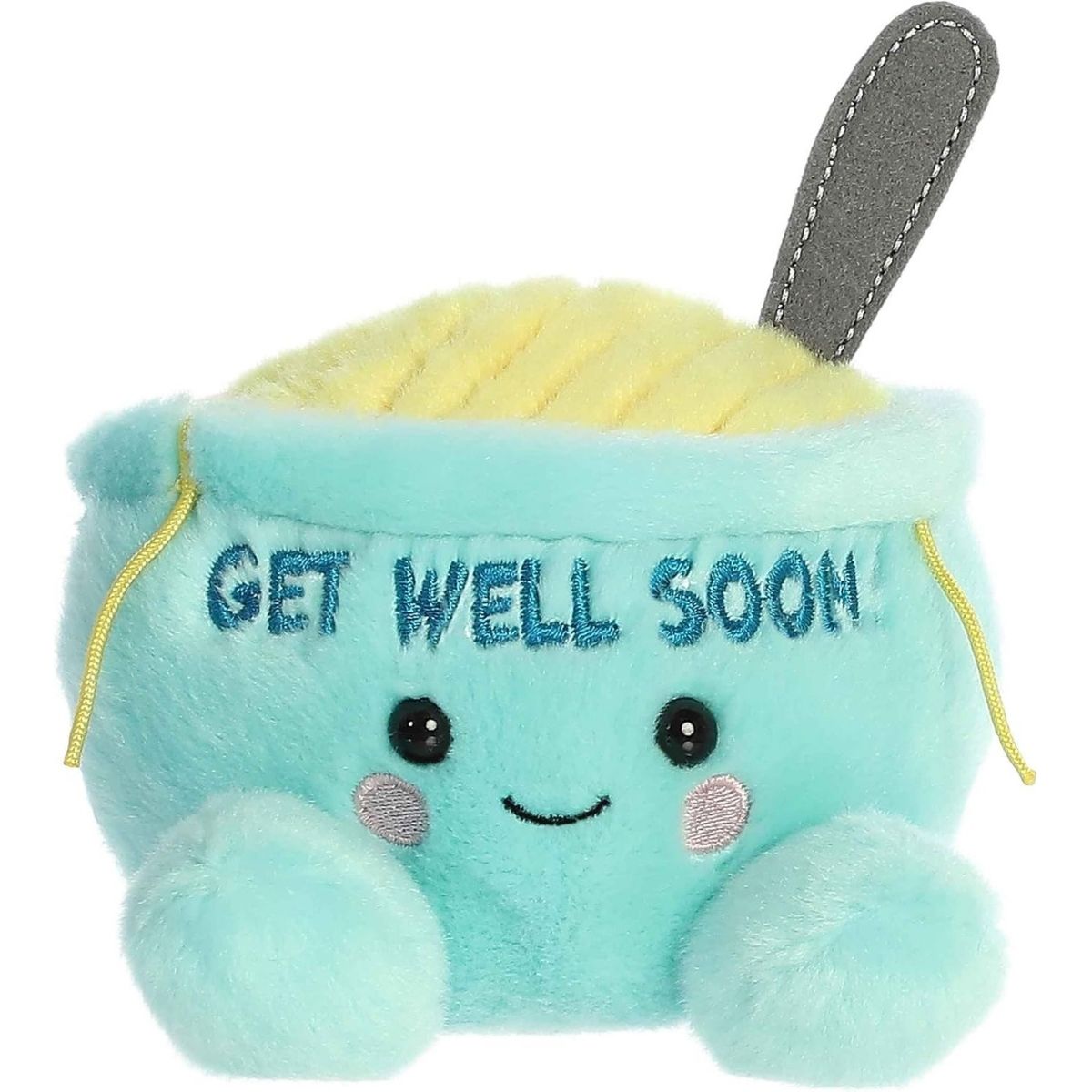 Front view thumbnail of the cute Welly Chicken Soup plush sitting straight, highlighting its friendly expression, blushing cheeks, and small mint-green feet.
