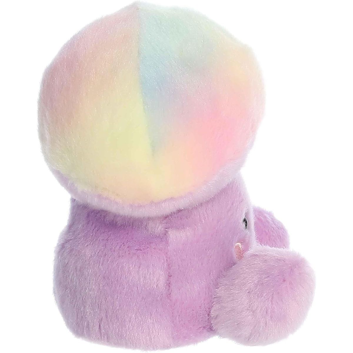 Side profile thumbnail of the mini mushroom plush showcasing its plush multi-colored cap depth and soft seated lavender stem base.