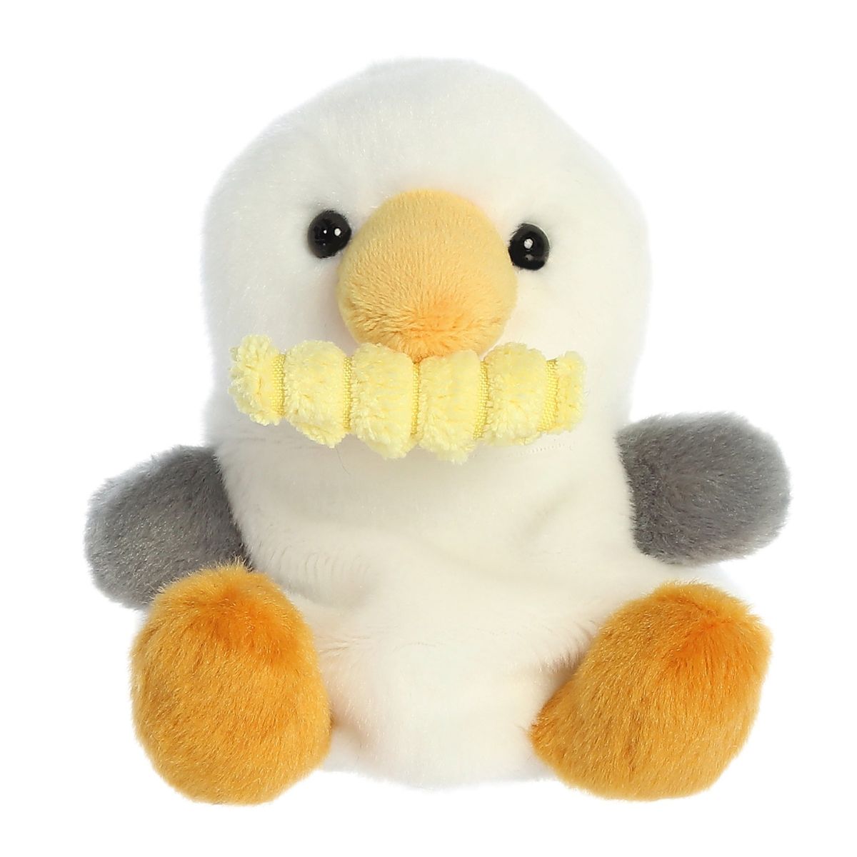 Front view thumbnail of the cute Buoy Seagull plush sitting straight, highlighting its dark safety eyes, yellow fry, and extended orange feet.