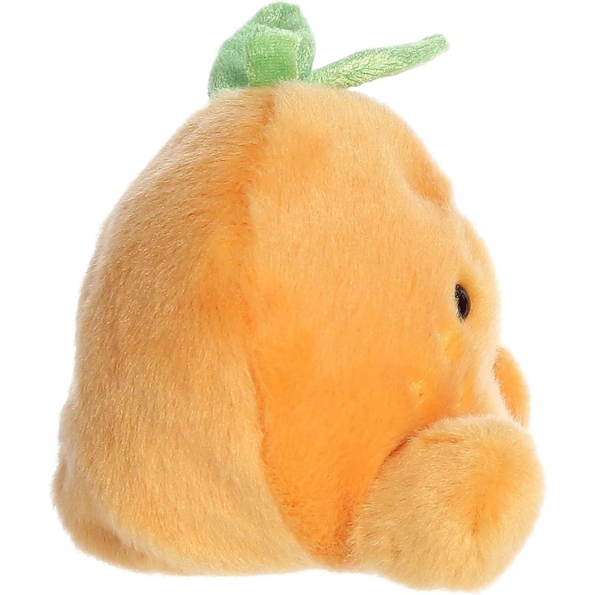 Side profile view of the Palm Pals Orange plush highlighting its round, perfectly squishy bean-weighted body.