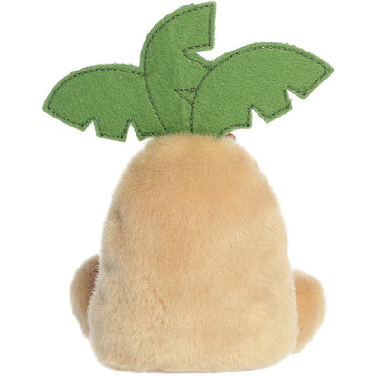 Rear thumbnail view of the Aurora palm tree stuffed toy displaying its smooth tan plush back and wide green fronds.