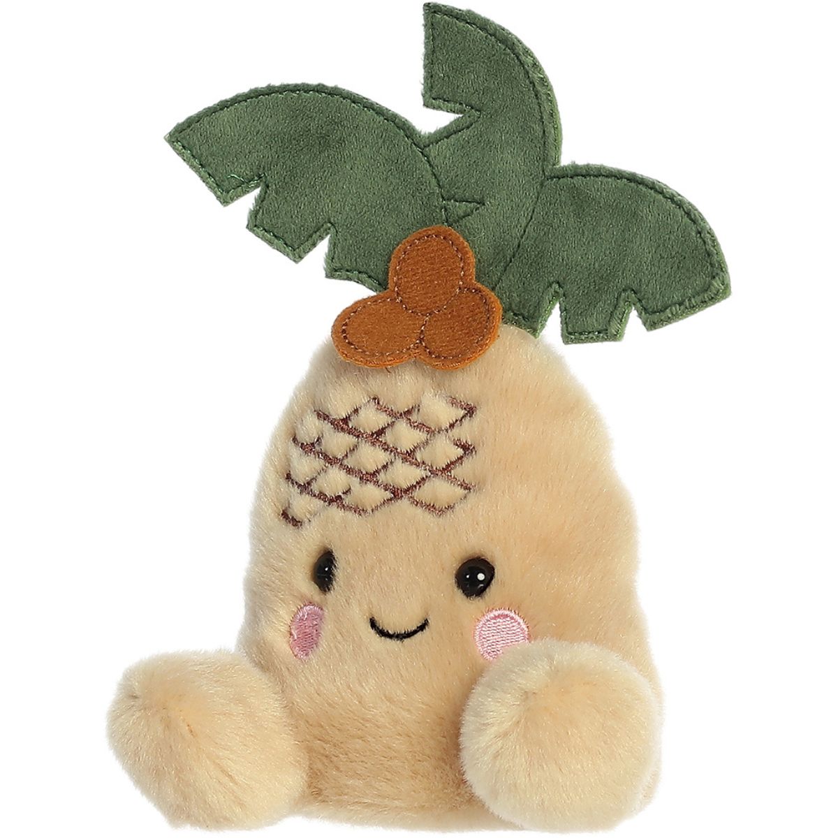 Angled front view thumbnail of the smiling palm tree plush showing its soft texture and adorable features.
