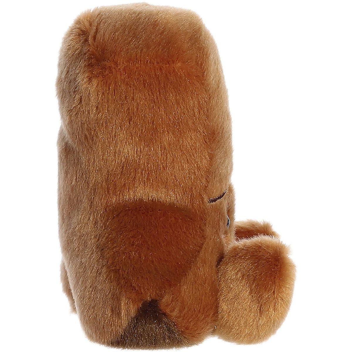 Side profile thumbnail of the mini brown boot plush showcasing its vertical boot shaft shape and soft plush depth.