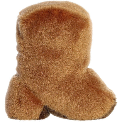 Rear thumbnail view of the Aurora cowboy boot stuffed toy displaying its smooth, solid brown plush back and boot heel silhouette.