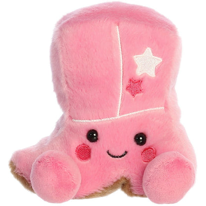 Front view thumbnail of the cute pink Kate Cowgirl Boot plush sitting straight, highlighting its symmetrical face and rosy red blushing cheeks.