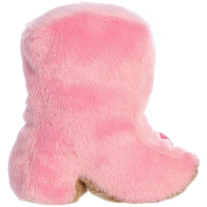 Rear thumbnail view of the Aurora cowgirl boot stuffed toy displaying its smooth, solid pink plush back and brown underside.