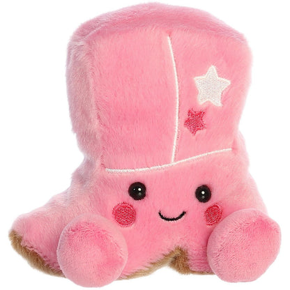 Aurora 5-inch Palm Pals Kate Cowgirl Boot plush toy showing its bright pink body, embroidered white star, brown sole accent, and friendly face.