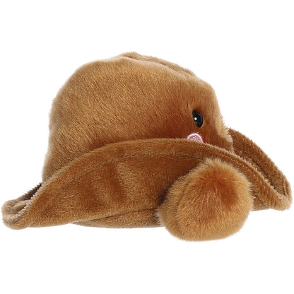 Side profile thumbnail of the mini brown cowboy hat plush showcasing the creased slope of its crown and curved brim profile.