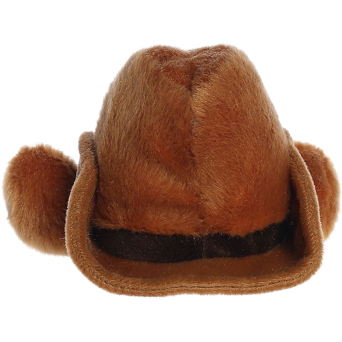 Rear thumbnail view of the Aurora cowboy hat stuffed toy displaying its smooth, solid brown plush back and hatband.