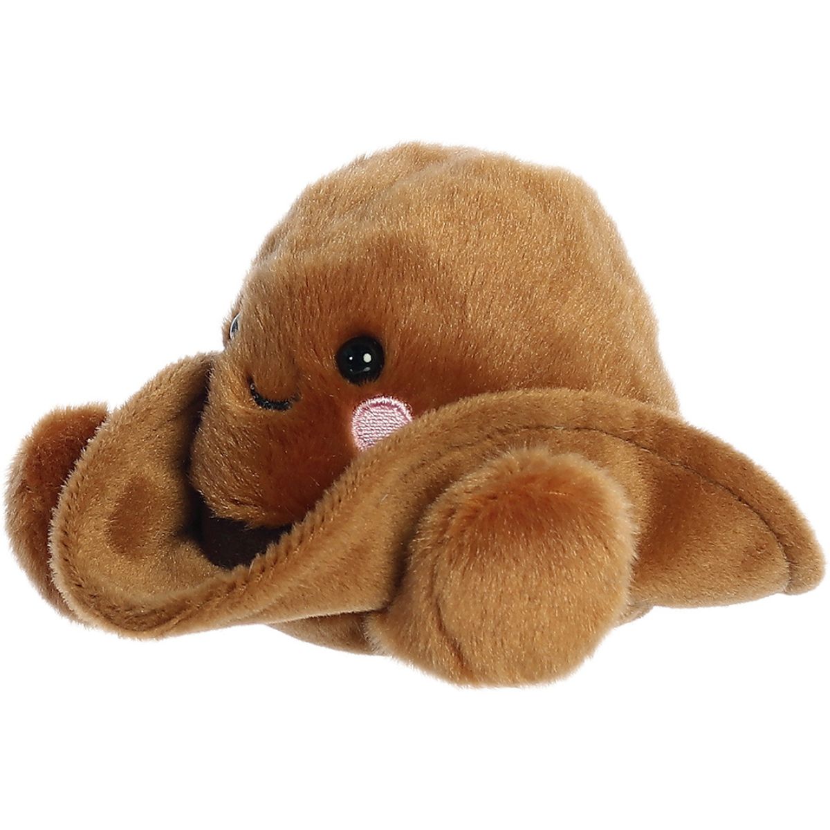 Angled front view thumbnail of the smiling cowboy hat plush showcasing its soft, huggable texture.
