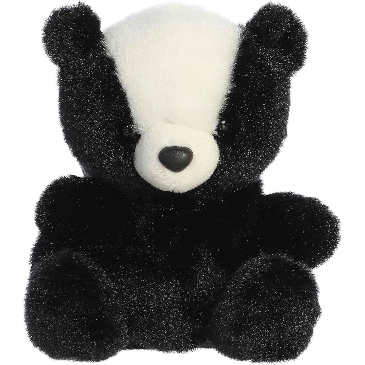 Front view thumbnail of the cute Scout Skunk plush sitting straight, highlighting its symmetrical white head stripe and round black body.