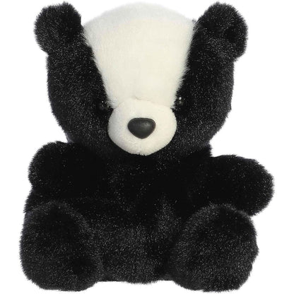 Front view thumbnail of the cute Scout Skunk plush sitting straight, highlighting its symmetrical white head stripe and round black body.