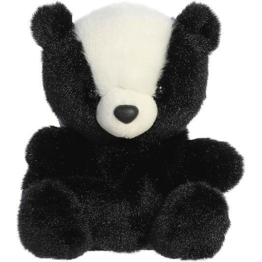 Front view thumbnail of the cute Scout Skunk plush sitting straight, highlighting its symmetrical white head stripe and round black body.