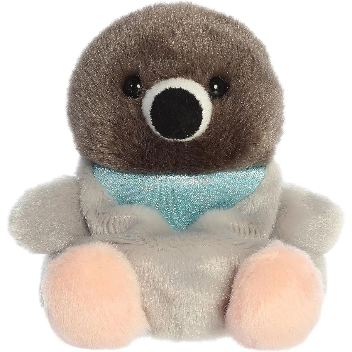 Front view thumbnail of the cute Crumbs Pigeon plush sitting straight, highlighting its symmetrical face, distinct black beak, and glittery neck band.