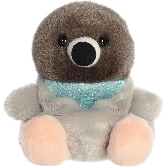Front view thumbnail of the cute Crumbs Pigeon plush sitting straight, highlighting its symmetrical face, distinct black beak, and glittery neck band.