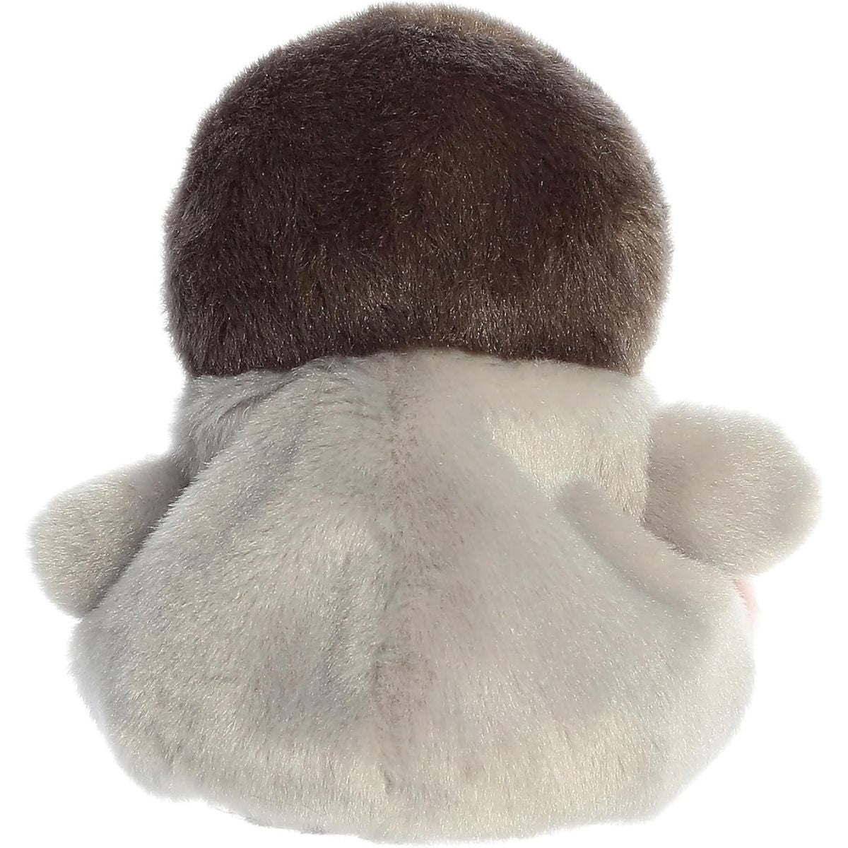 Rear thumbnail view of the Aurora pigeon stuffed toy displaying its smooth grey plush back and brown head.