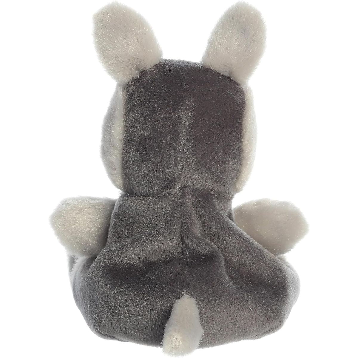 Rear thumbnail view of the Aurora armadillo stuffed toy displaying its textured charcoal-grey back armor and light grey tail.