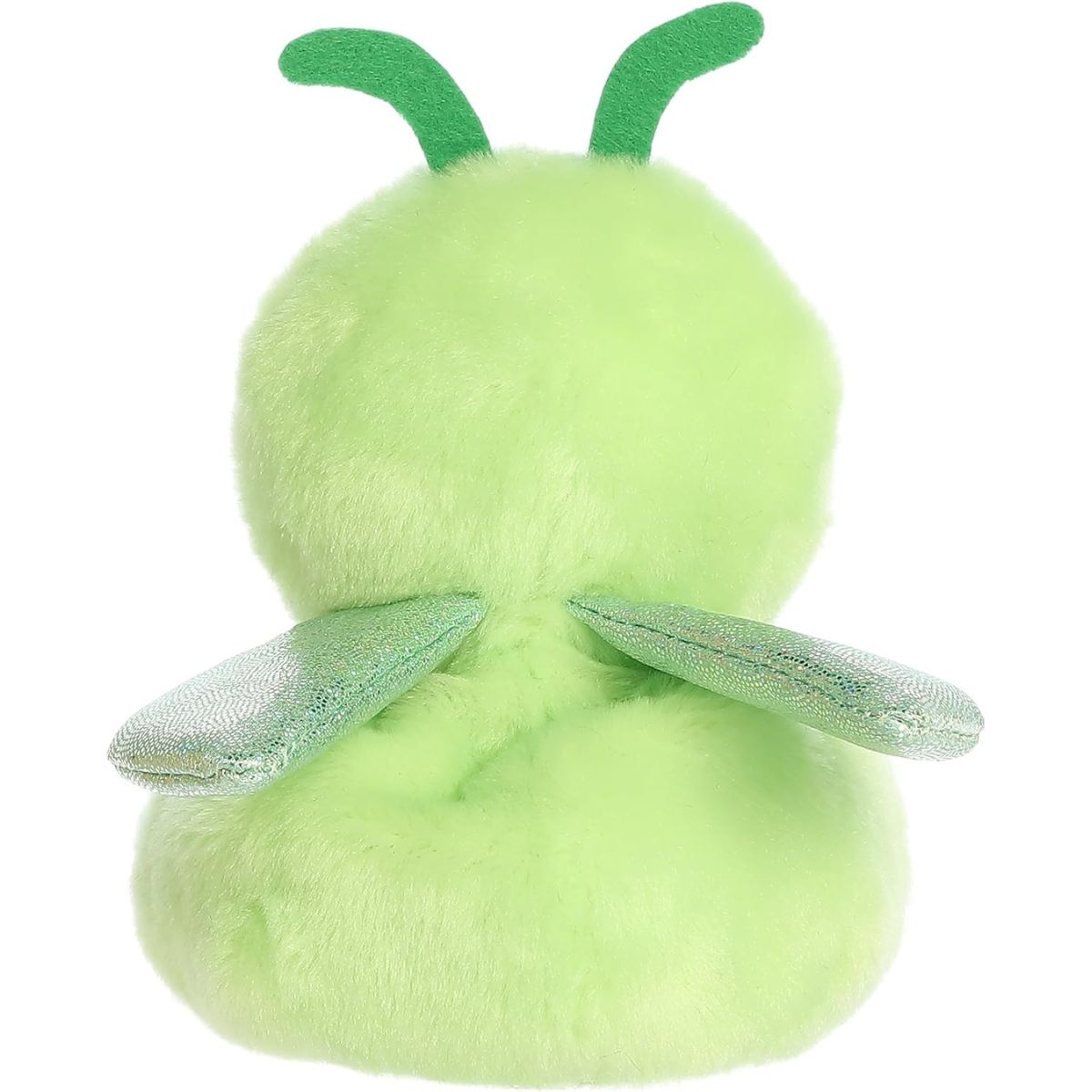 Rear thumbnail view of the Aurora grasshopper stuffed toy displaying its smooth light green plush back and dual shimmery wings.