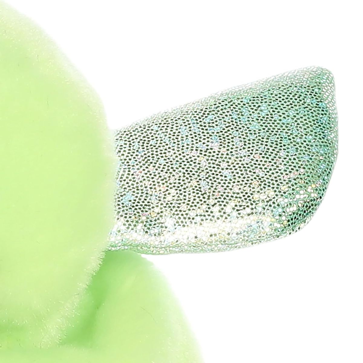 Close-up macro thumbnail highlighting the textured, multi-colored glittery sparkle material of the grasshopper's wing.