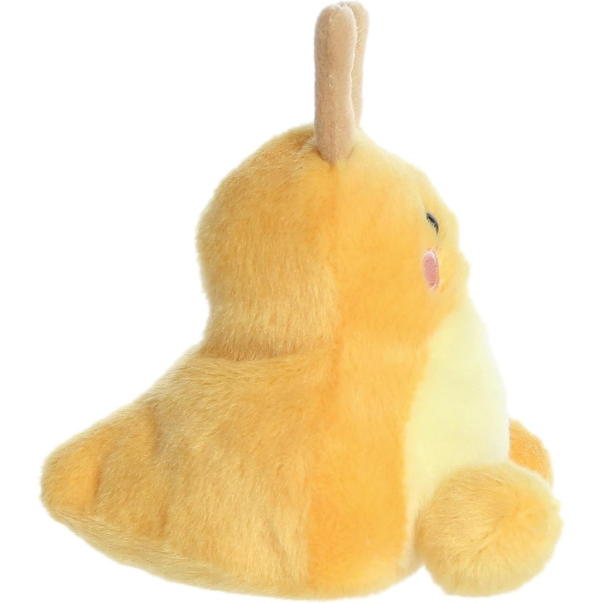 Side profile thumbnail of the banana slug plush showing its unique tapered body shape and soft profile.