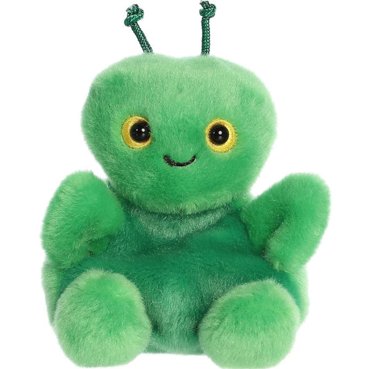 A close-up front portrait thumbnail of the Kai Praying Mantis plush showcasing its sweet smiling mouth and large curious eyes.