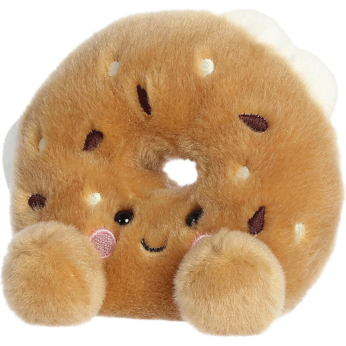 An alternative front view thumbnail of the everything bagel plush displaying its textured seasoning and cute round feet.